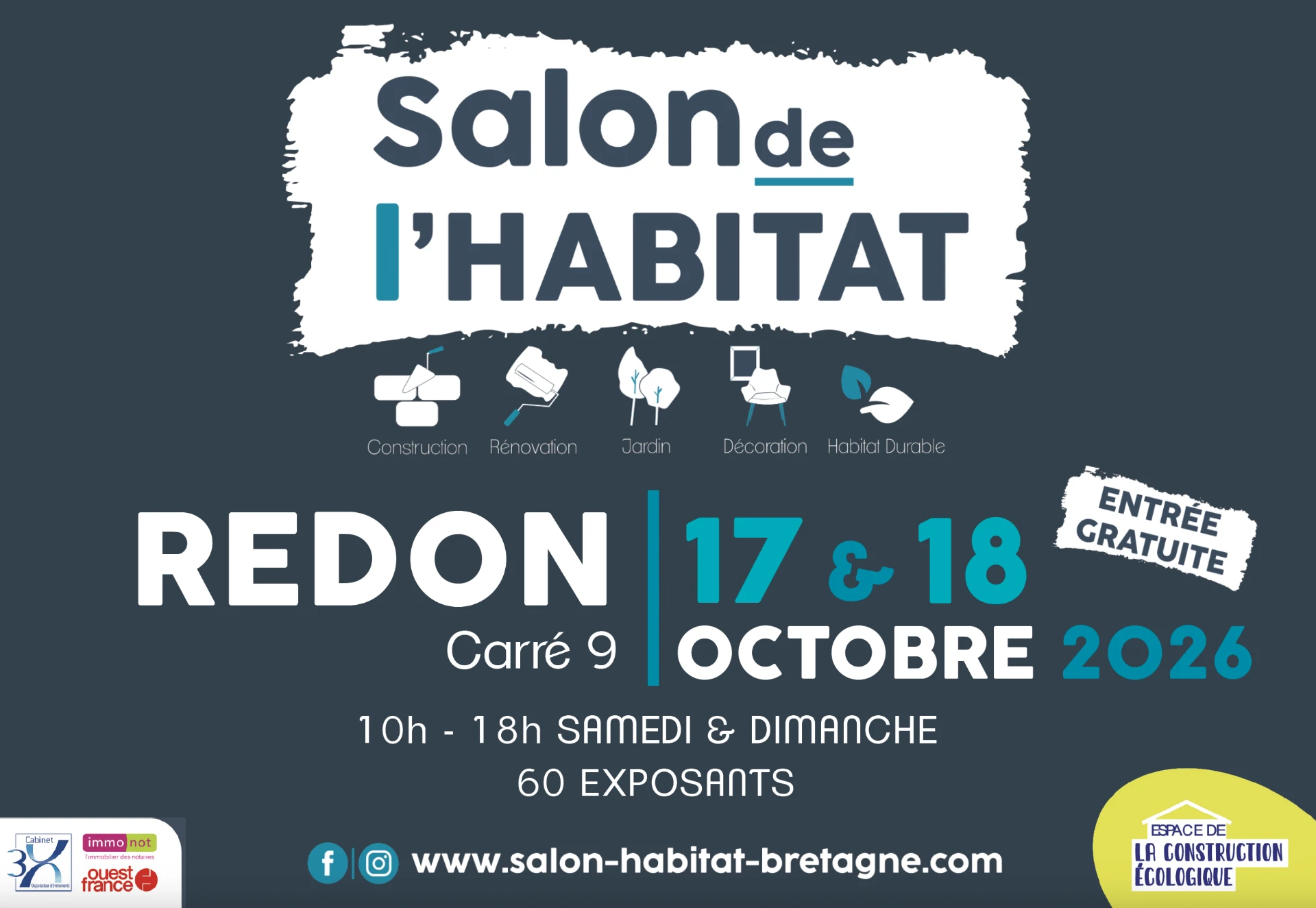 Affiche du Salon de l'Habitat de Redon, les 17 et 18 octobre 2026 au Carré 9