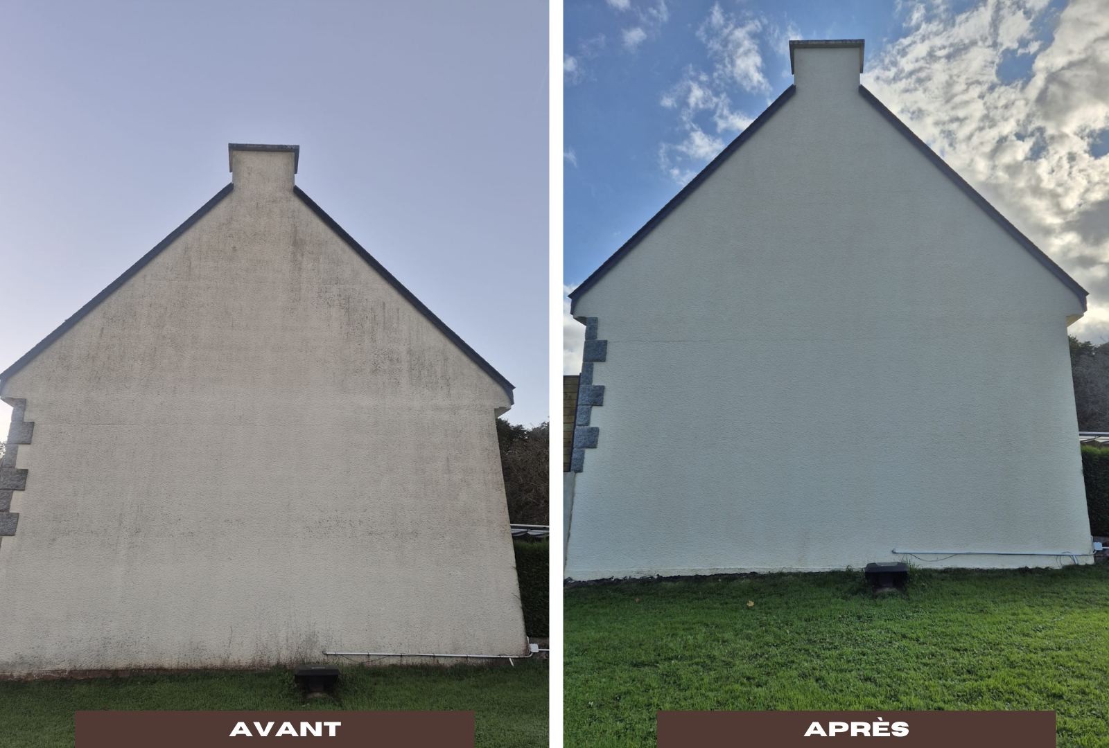 Façade de maison avant et après nettoyage par drone