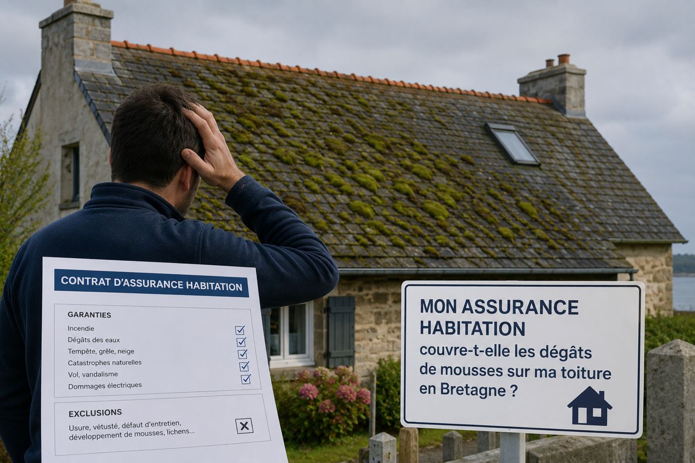 Assurance habitation et mousses sur toiture en Bretagne : ce qui est couvert