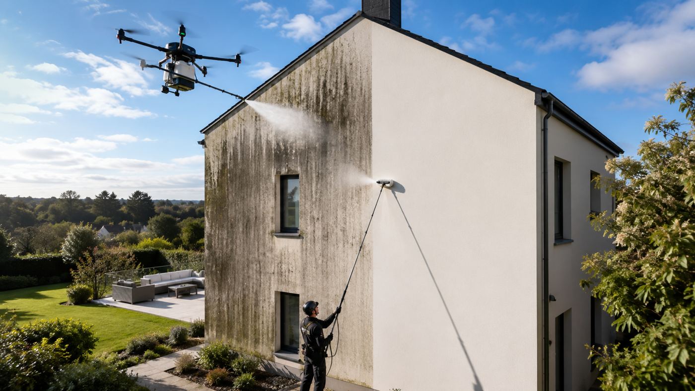 Nettoyage de Façade Bretagne: Perche ou Drone