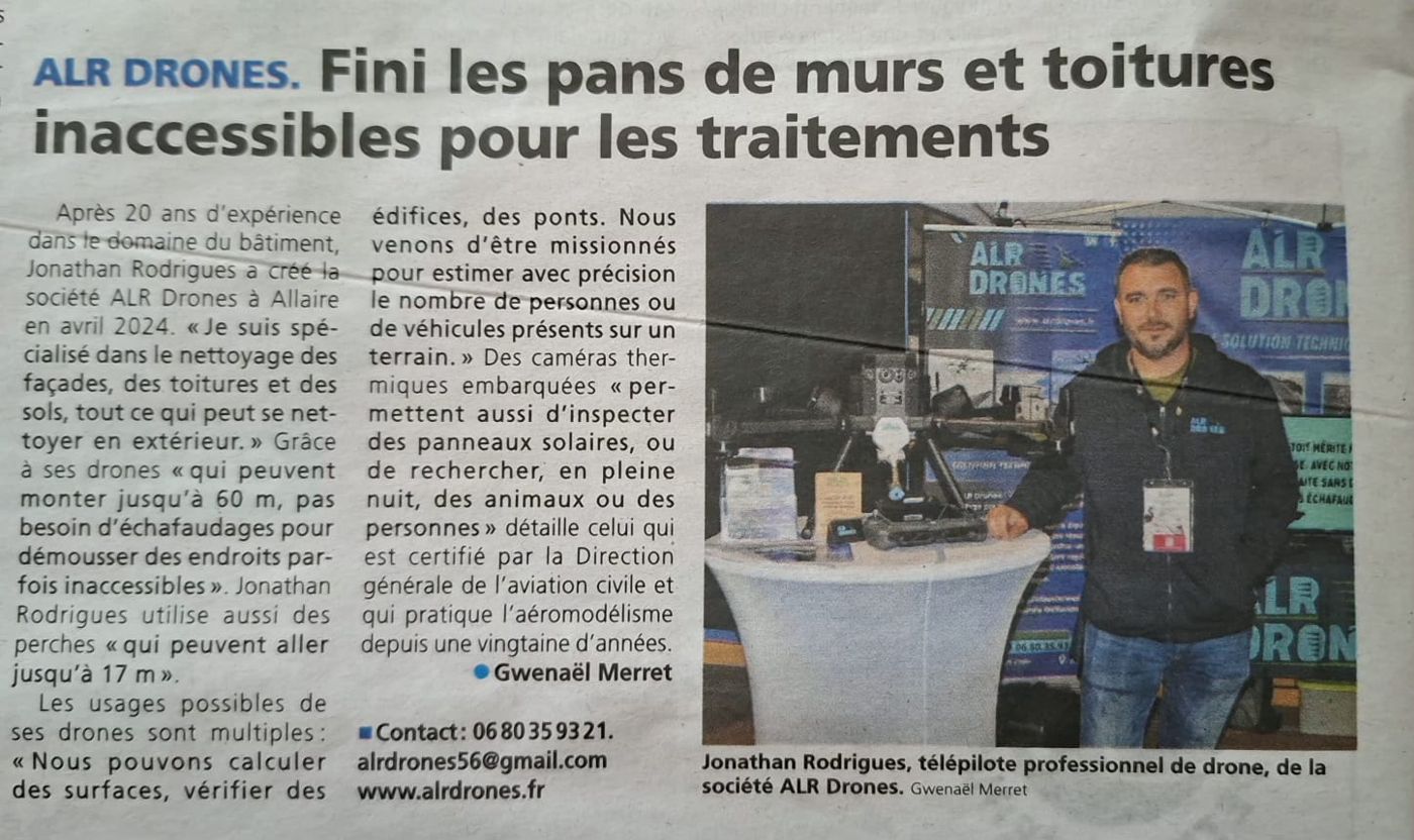ALR Drones dans Les Infos de Redon – Expert en démoussage de toiture et nettoyage de façade dans le Morbihan